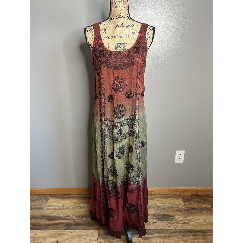 Shoreline Embroidered Ombre Maxi Dress‎ Free Size Boho earthy ethereal whimsical